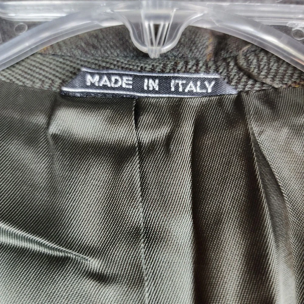 Fierte s.r.l. Blazer Mens‎ 42R Olive Green Herringbone Wool Windowpane Italy